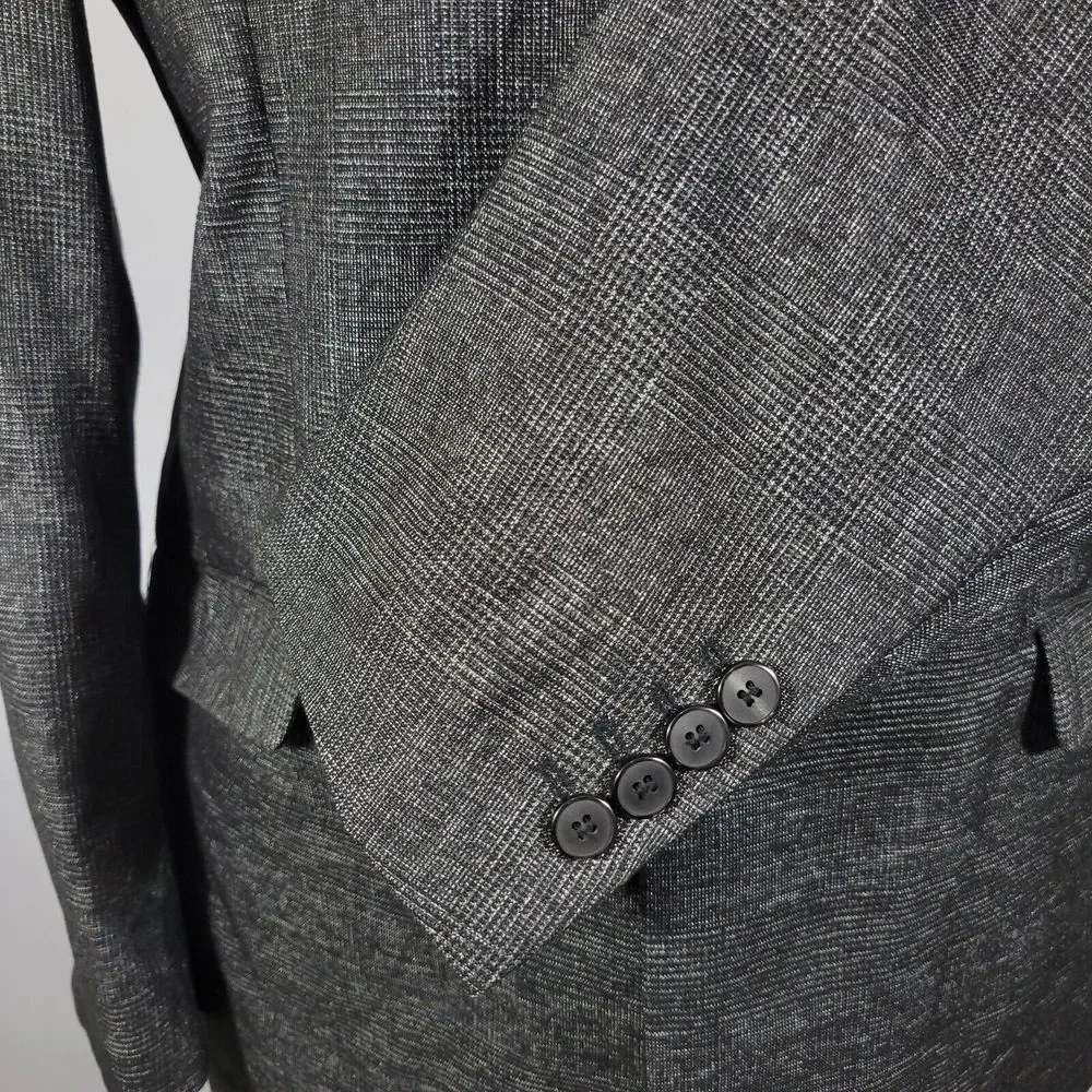Stacy Adams Men's Sport Coat Blazer Two Button Charcoal Black Gray Plaid‎ 44L